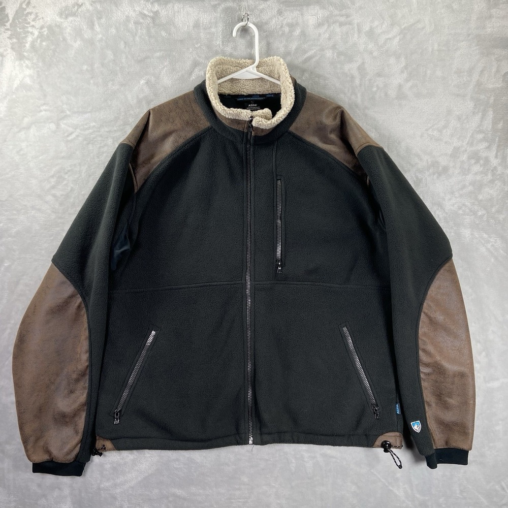 KUHL Jacket men's XL Alpenwurxs Full Zip Double Dyed Fleece Outdoor Suede Panels